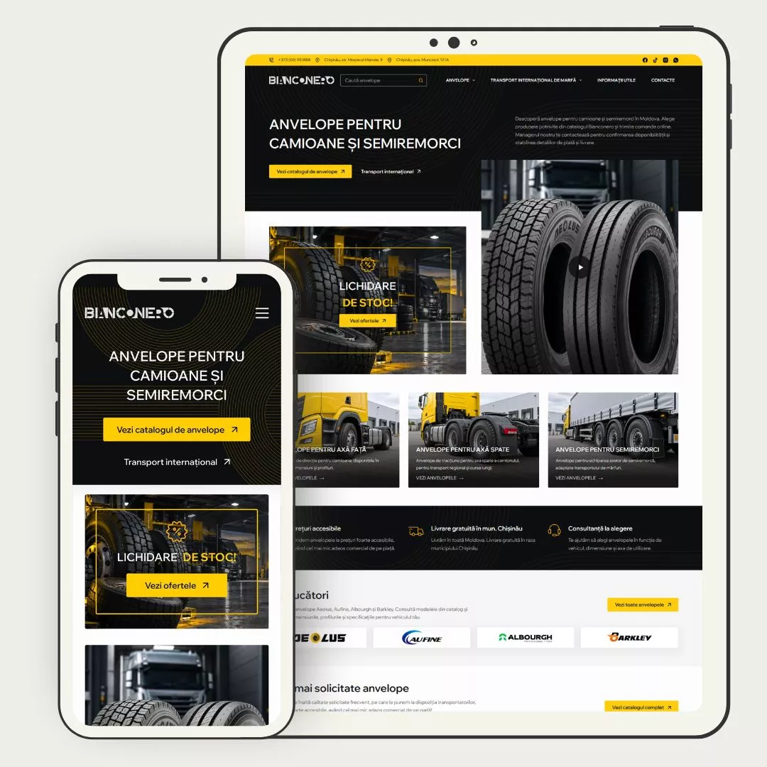 Bianconero — previzualizarea designului site-ului