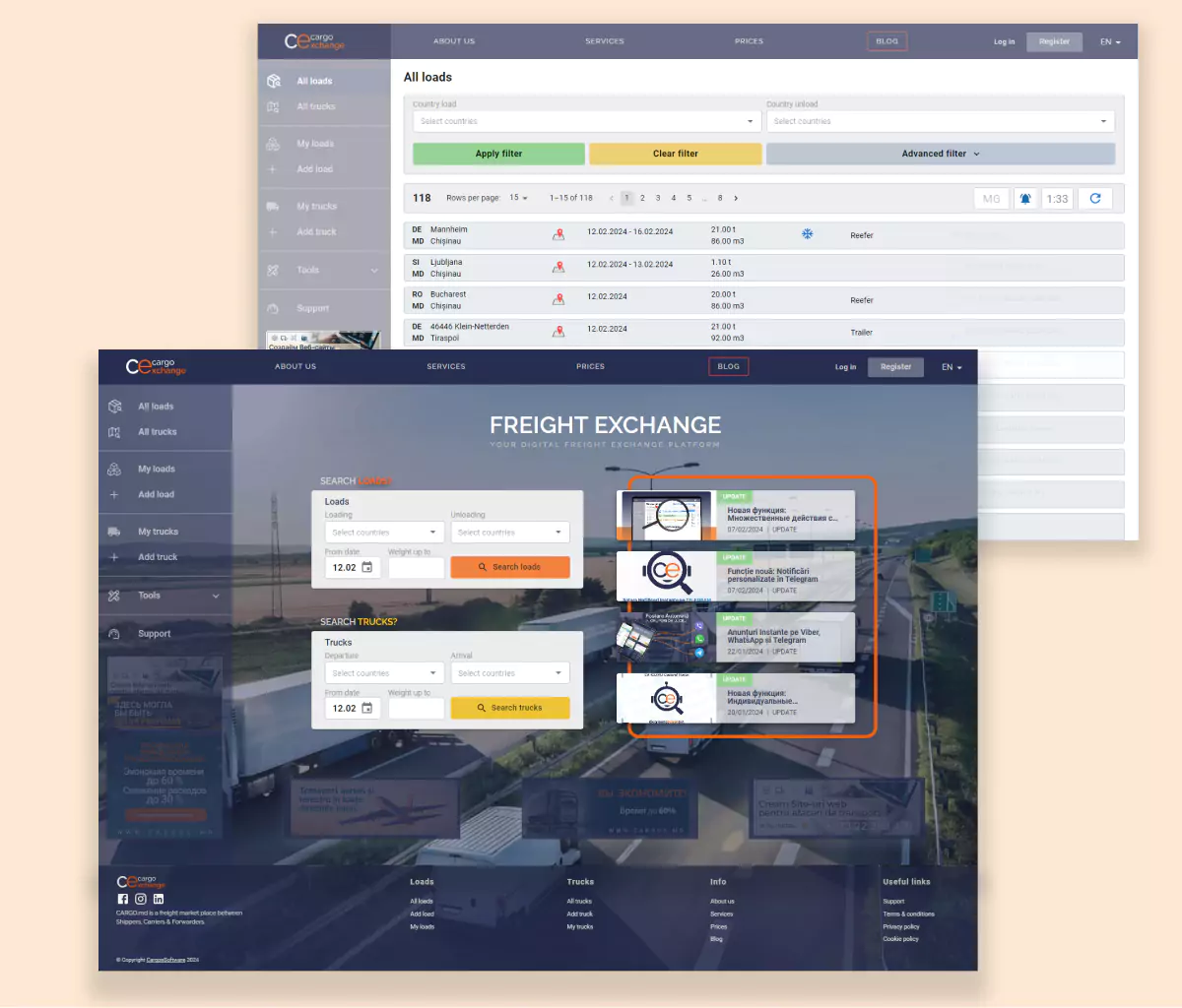 Freight Exchange Marketplace — previzualizarea designului site-ului
