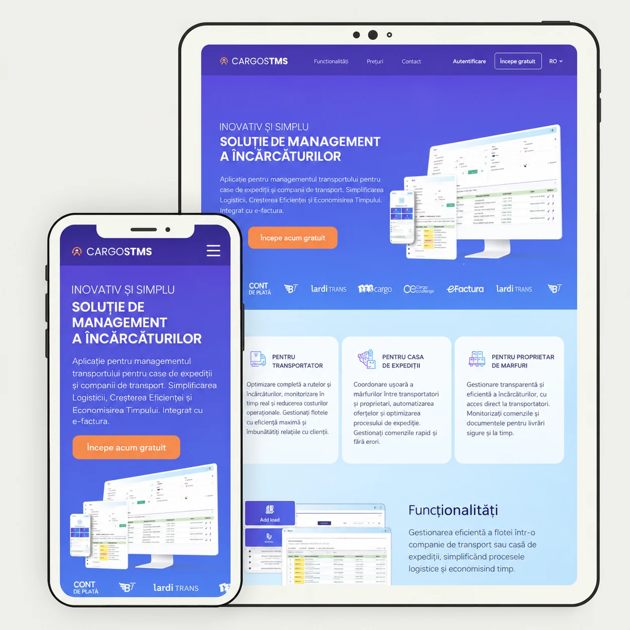 CargosTMS — previzualizarea designului site-ului