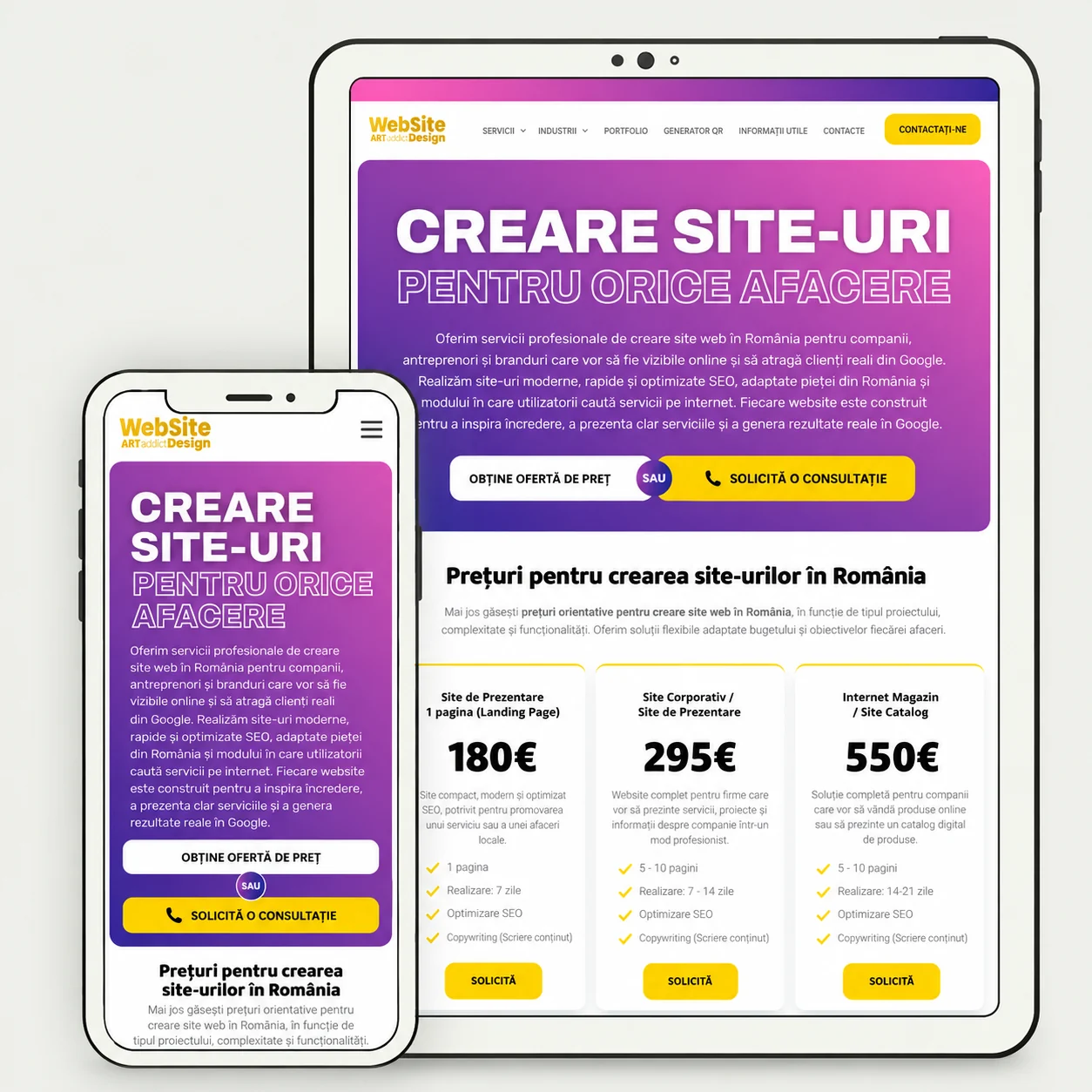 Creare Siteuri Romania — previzualizarea designului site-ului