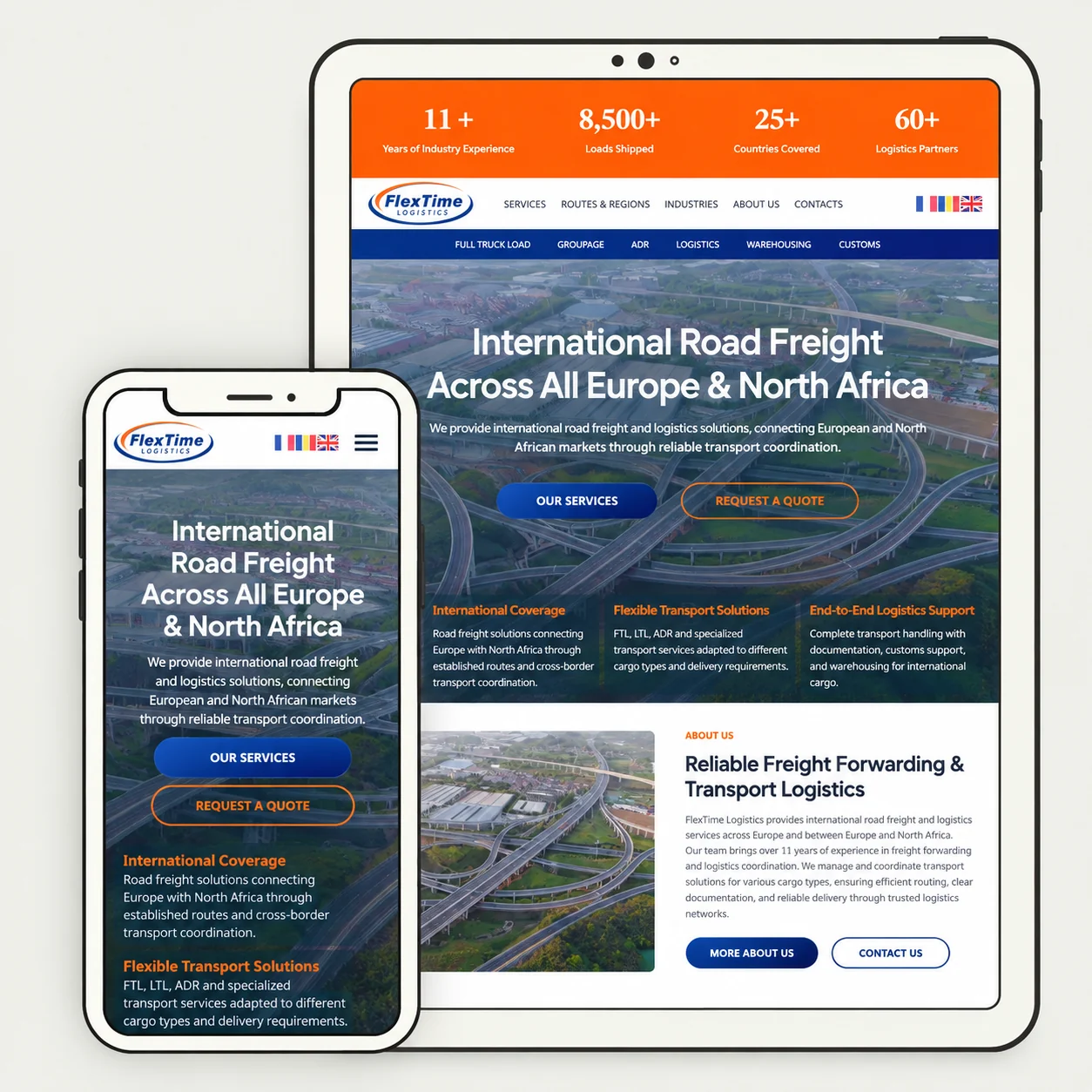 FlexTime Logistics — previzualizarea designului site-ului