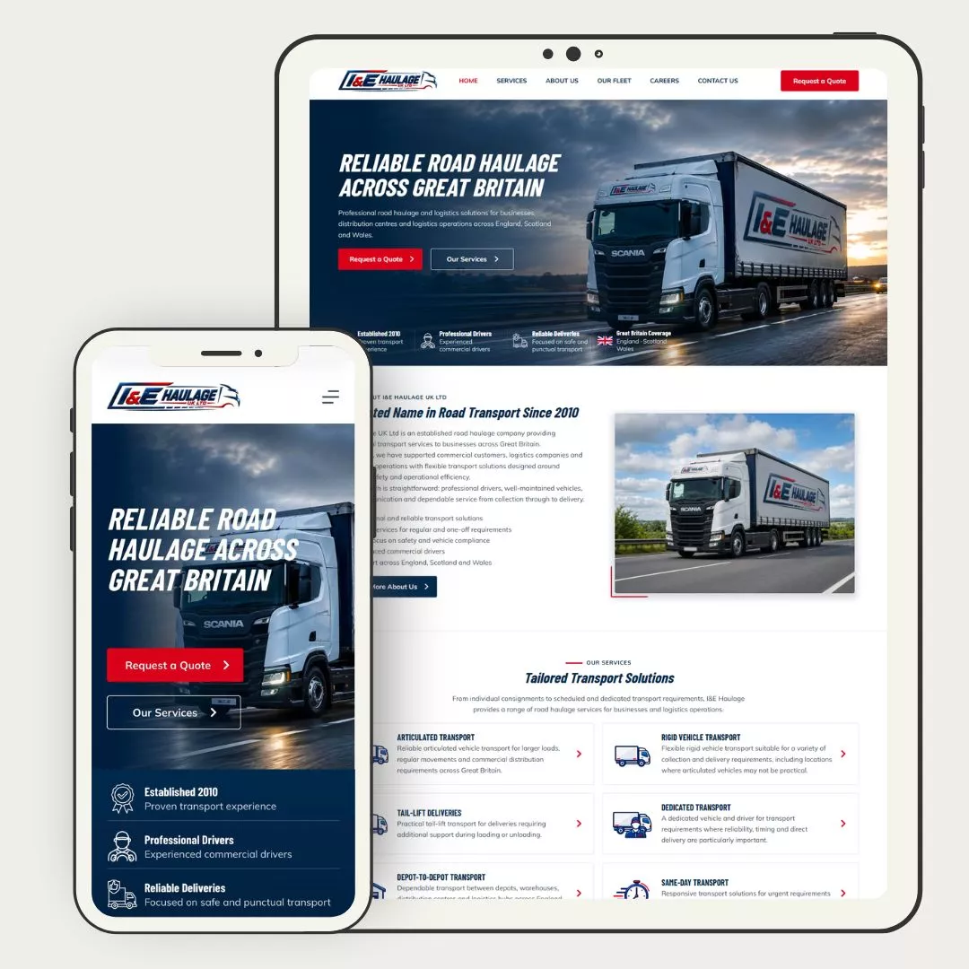 I&E Haulage UK Ltd — previzualizarea designului site-ului