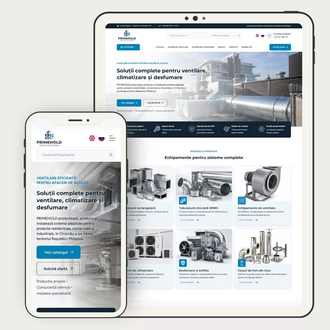 Primehold — previzualizarea designului site-ului