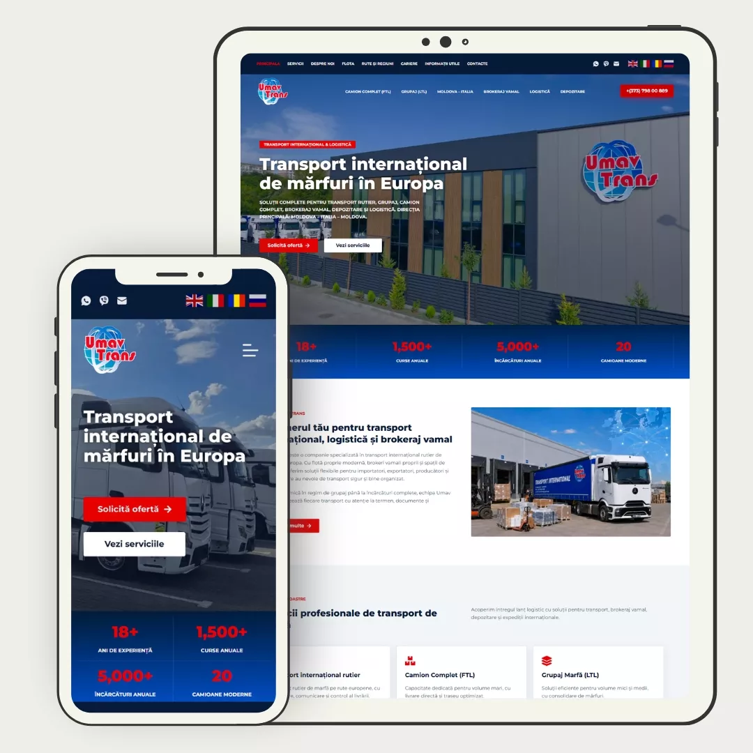 Umav Trans — previzualizarea designului site-ului